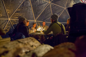 base camp skeena heliskiing inside communal dome tent