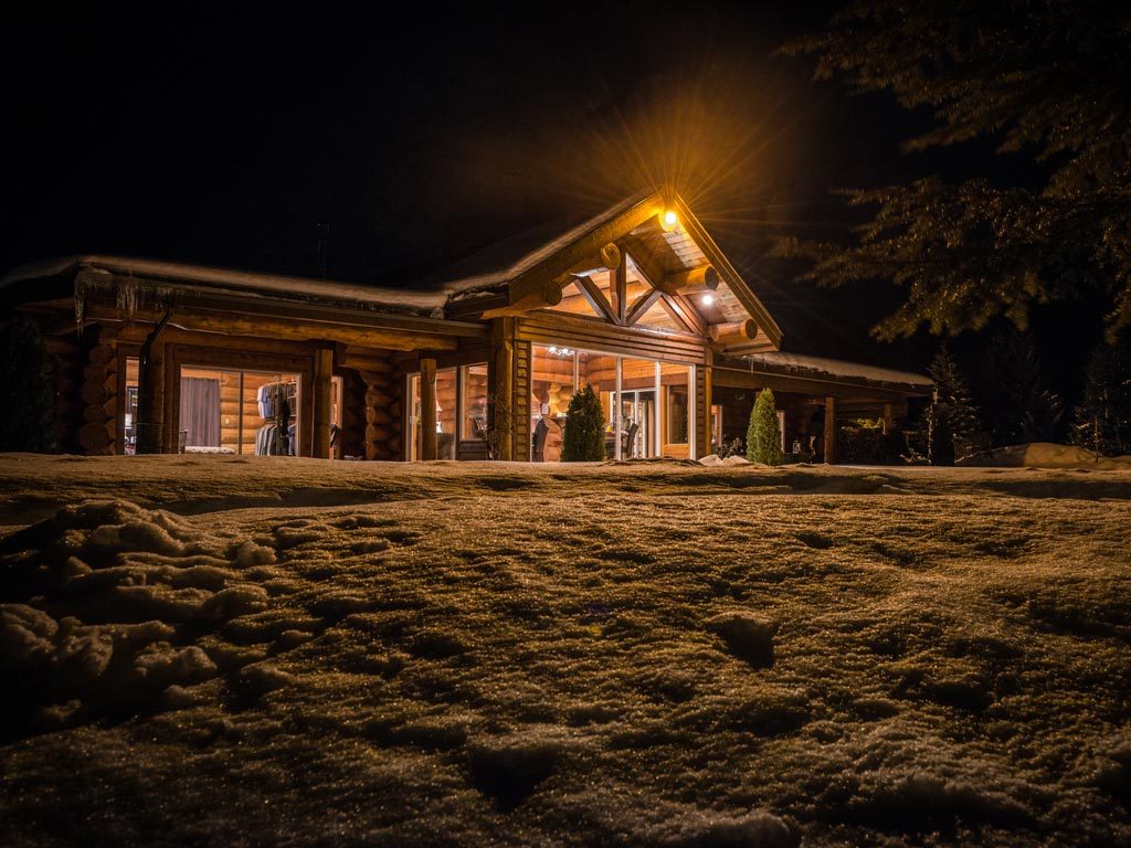 White Wilderness Heliskiing Lodge at Night