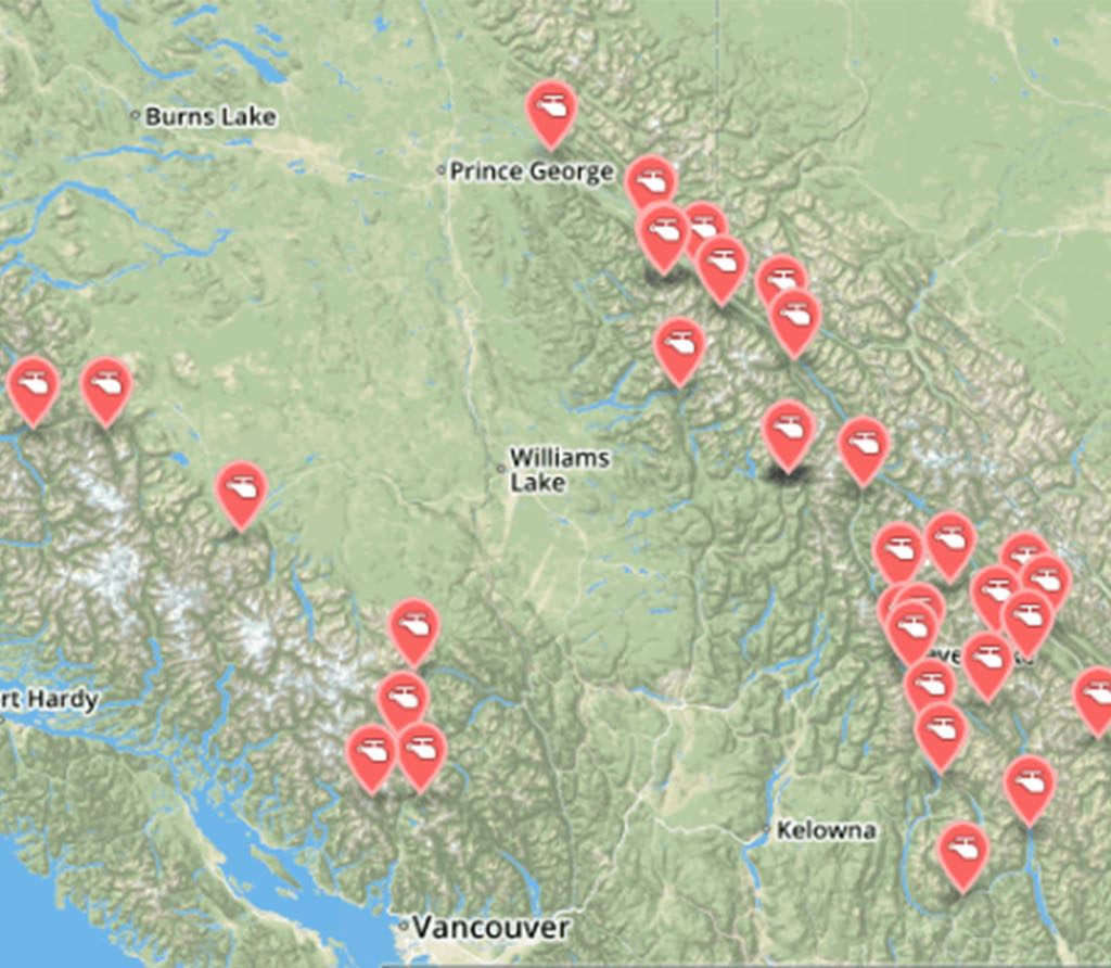Best Heli Skiing in Canada Map